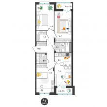 4-комн. евро квартира в ЖК Орсо дом на Елькина 14, 84.80 м²