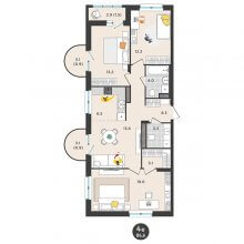 4-комн. евро квартира в ЖК Орсо дом на Елькина 14, 86.60 м²