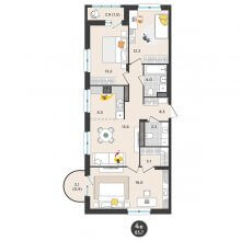 4-комн. евро квартира в ЖК Орсо дом на Елькина 14, 85.70 м²