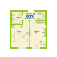 1-комн. квартира в ЖК Цветы Прикамья на Гайве, 37.60 м²