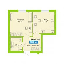 1-комн. квартира в ЖК Цветы Прикамья на Гайве, 38.20 м²