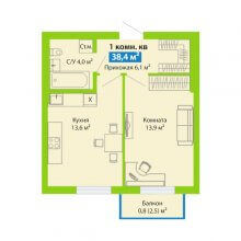 1-комн. квартира в ЖК Цветы Прикамья на Гайве, 38.40 м²