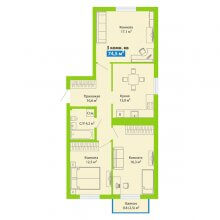 3-комн. квартира в ЖК Цветы Прикамья на Гайве, 74.50 м²
