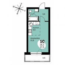 Студии в ЖК Дом Скворцы, 27.50 м²