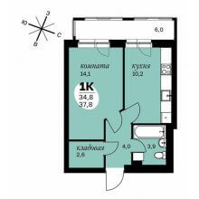 1-комн. квартира в ЖК Дом Скворцы, 37.80 м²