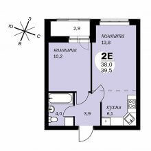 2-комн. евро квартира в ЖК Дом Скворцы, 39.50 м²