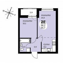 2-комн. евро квартира в ЖК Дом Скворцы, 39.70 м²