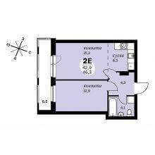 2-комн. евро квартира в ЖК Дом Скворцы, 46.30 м²