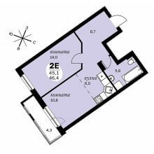 2-комн. евро квартира в ЖК Дом Скворцы, 46.40 м²