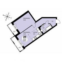 2-комн. евро квартира в ЖК Дом Скворцы, 48.50 м²