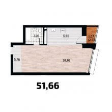 Студии в ЖК Курья Парк, 51.66 м²