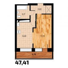 1-комн. квартира в ЖК Курья Парк, 47.41 м²