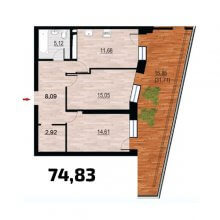 2-комн. квартира в ЖК Курья Парк, 74.83 м²