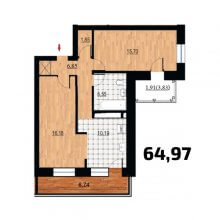 2-комн. квартира в ЖК Курья Парк, 64.97 м²