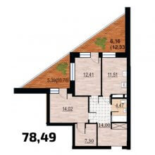 2-комн. квартира в ЖК Курья Парк, 78.49 м²