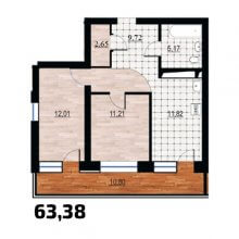 2-комн. квартира в ЖК Курья Парк, 63.38 м²