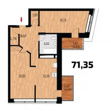 2-комн. квартира в ЖК Курья Парк, 71.35 м²