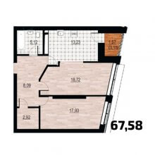 2-комн. квартира в ЖК Курья Парк, 67.58 м²