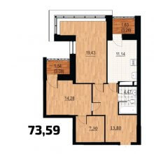 2-комн. квартира в ЖК Курья Парк, 73.59 м²