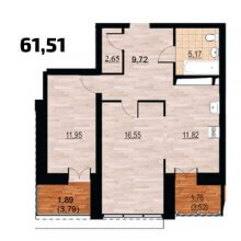 2-комн. квартира в ЖК Курья Парк, 61.51 м²