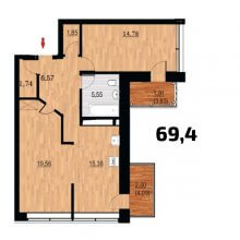 2-комн. квартира в ЖК Курья Парк, 69.40 м²
