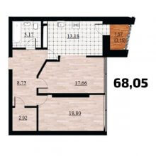 2-комн. квартира в ЖК Курья Парк, 68.05 м²