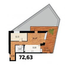 2-комн. евро квартира в ЖК Курья Парк, 72.63 м²