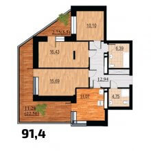 3-комн. квартира в ЖК Курья Парк, 91.40 м²