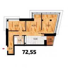 3-комн. квартира в ЖК Курья Парк, 72.55 м²