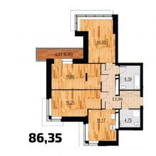 3-комн. квартира в ЖК Курья Парк, 86.35 м²