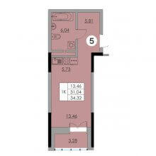 Студия в ЖК Ньютон, 34.32 м²