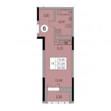 Студия в ЖК Ньютон, 34.32 м²