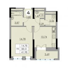 1-комн. квартира в ЖК Ньютон, 41.98 м²