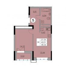 2-комн. евро квартира в ЖК Ньютон, 48.26 м²
