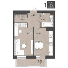 1-комн. квартира в ЖК Восход, 39.72 м²