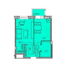 1-комн. квартира в ЖК Гайва Парк, 34.10 м²