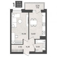 1-комн. квартира в ЖК Восход, 39.98 м²