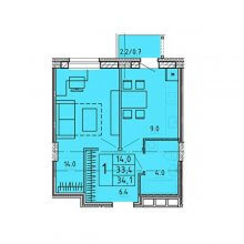 1-комн. квартира в ЖК Гайва Парк, 34.10 м²