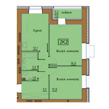 2-комн. квартира в ЖК Гончарова, 57.30 м²
