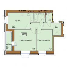 2-комн. квартира в ЖК Гончарова, 59.30 м²