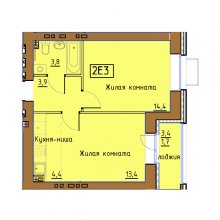 2-комн. евро квартира в ЖК Гончарова, 41.60 м²
