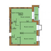3-комн. евро квартира в ЖК Гончарова, 57.60 м²