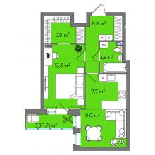 2-комн. евро квартира в ЖК Urban Park, 47.10 м²