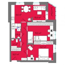 3-комн. евро квартира в ЖК Urban Park, 67.20 м²