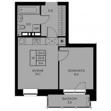 1-комн. квартира в ЖК Uno, 34.00 м²