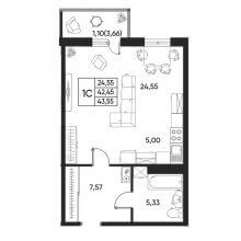 Студии в ЖК Art House, 43.55 м²