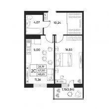 2-комн. евро квартира в ЖК Art House, 48.65 м²