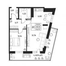 2-комн. евро квартира в ЖК Art House, 52.72 м²