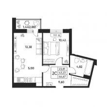 2-комн. евро квартира в ЖК Art House, 44.67 м²