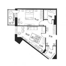 2-комн. евро квартира в ЖК Art House, 50.12 м²